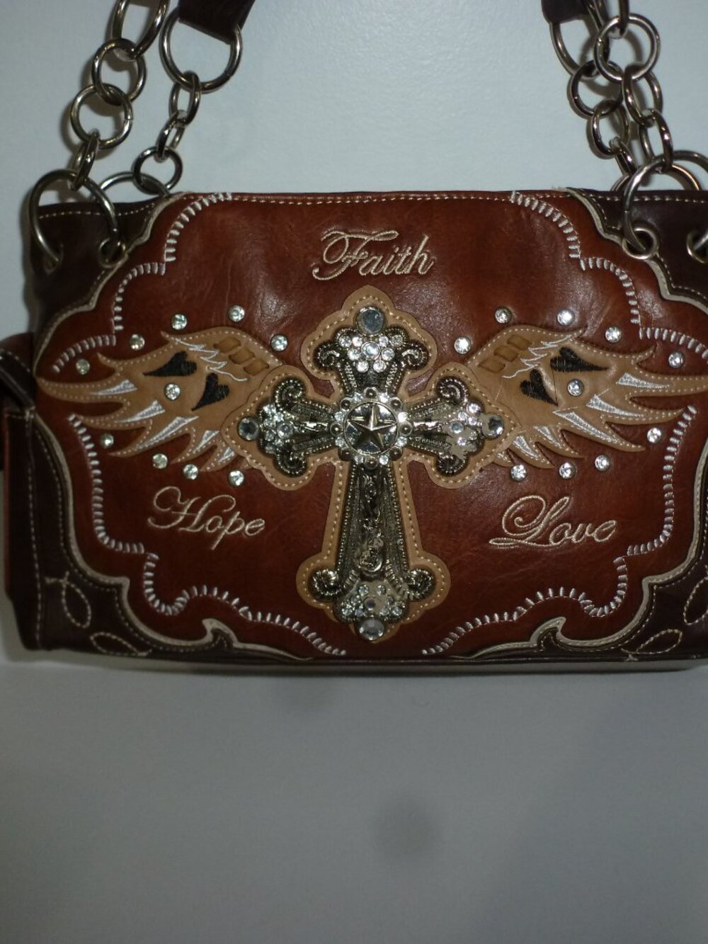 Faith Hope Love - Brown Designer Shoulder Purse